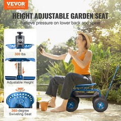 360° Swivel Seat & Tool Tray & Steering Handle, Rolling Workseat, Blue