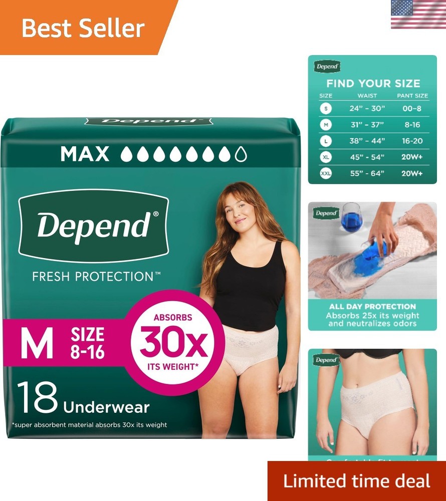 Disposable Incontinence Underwear for Women – 18 Count, Medium, Water Resistant