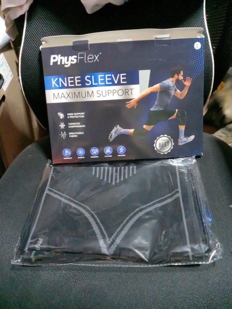 Knee Sleeve Max Support Compression Breathable Black Size L PhysFlex