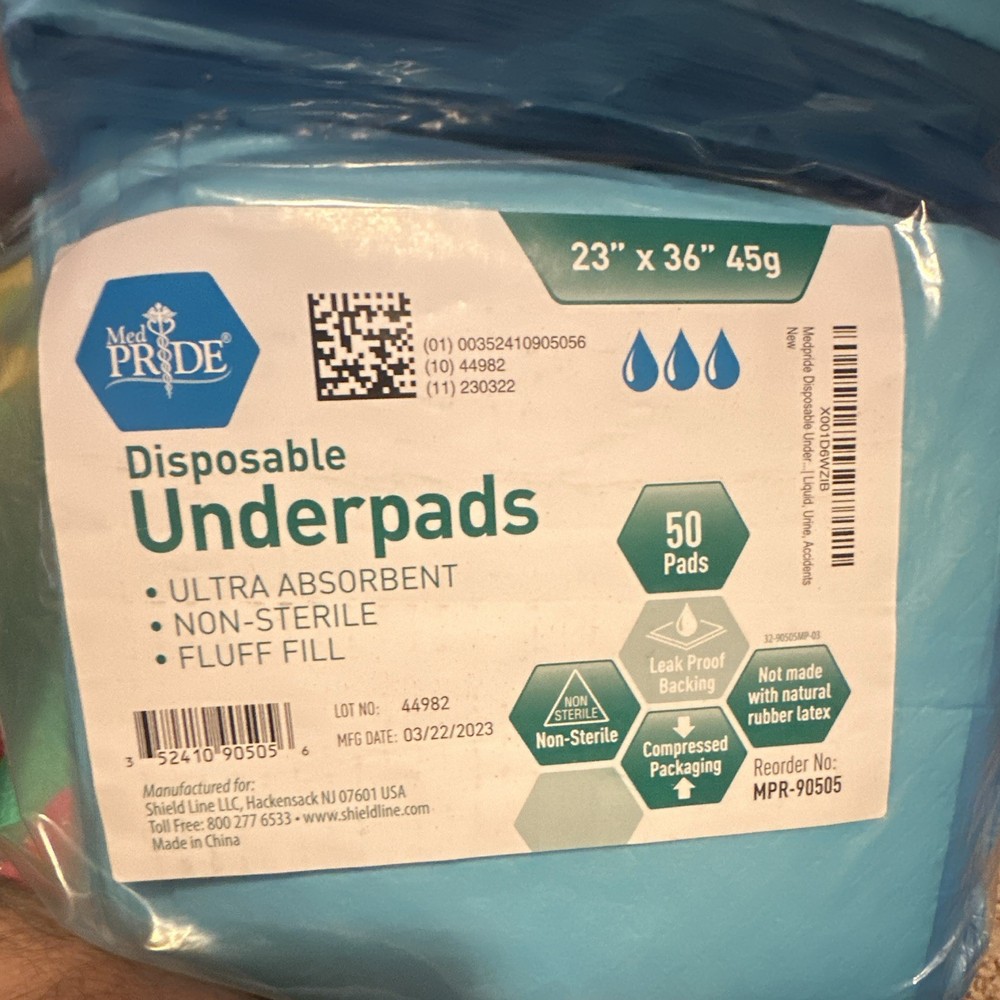 Med Pride Disposable Underpads 23×36 Ultra Absorbent 50 Blue
