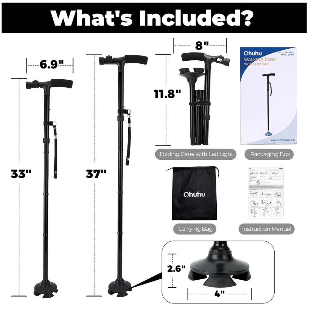 Ergonomic LED Walking Cane with Wrist Strap