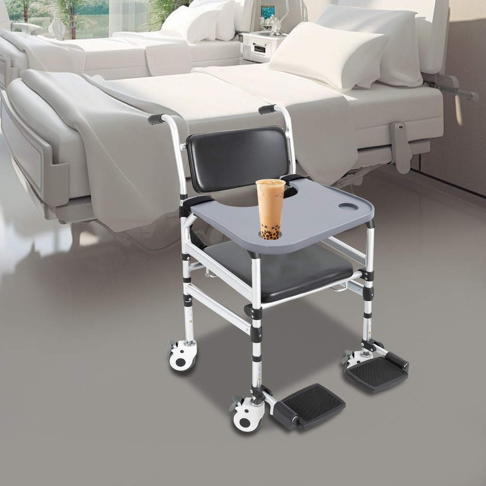 Wheelchair Table Board, Wheelchair Table Tray w/ Cup Holder Grey ABS 58*53cm