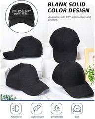 24 Pcs Blank Baseball Caps Adjustable Back Strap Unisex Blank Design Black