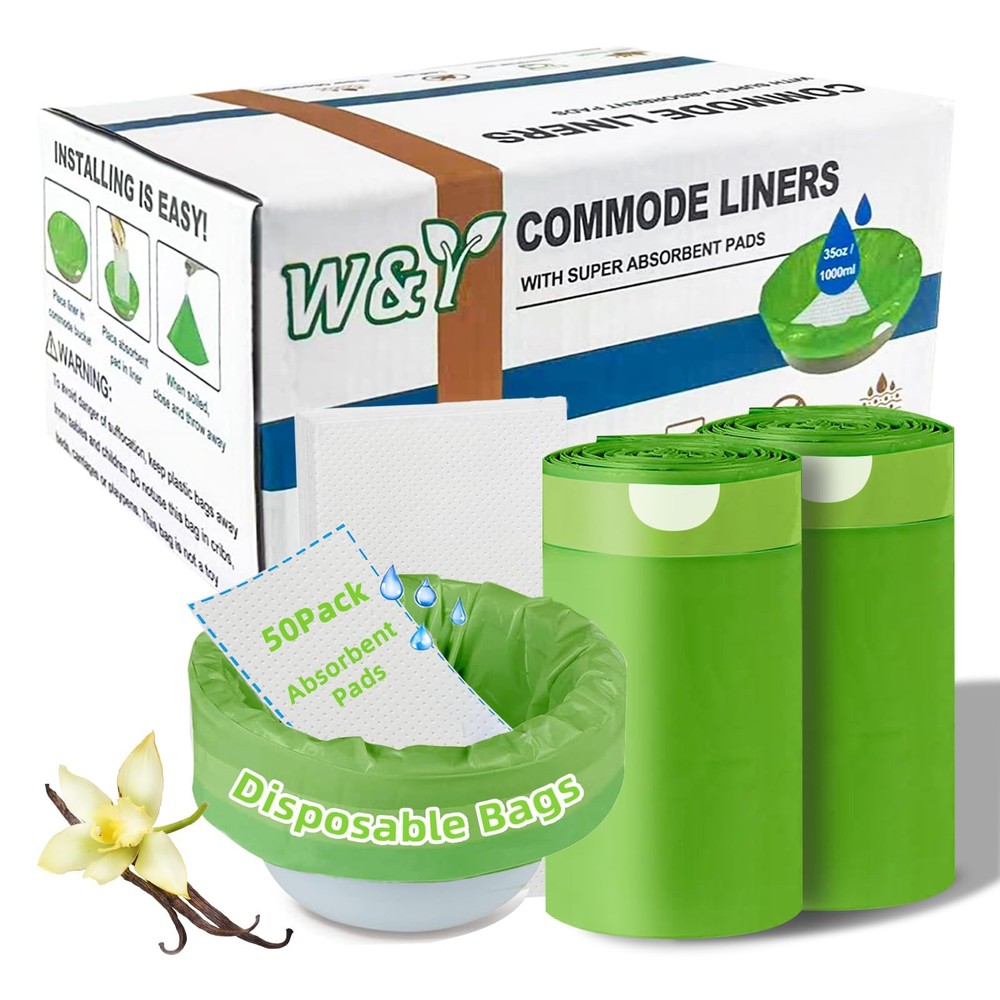 50 Pack Commode Liners with Super Absorbent Pads, Universal Fit All Standard …