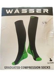 1 Pair Wasser Graduated Compression Socks. Black/Green S/M Box Damaged. New