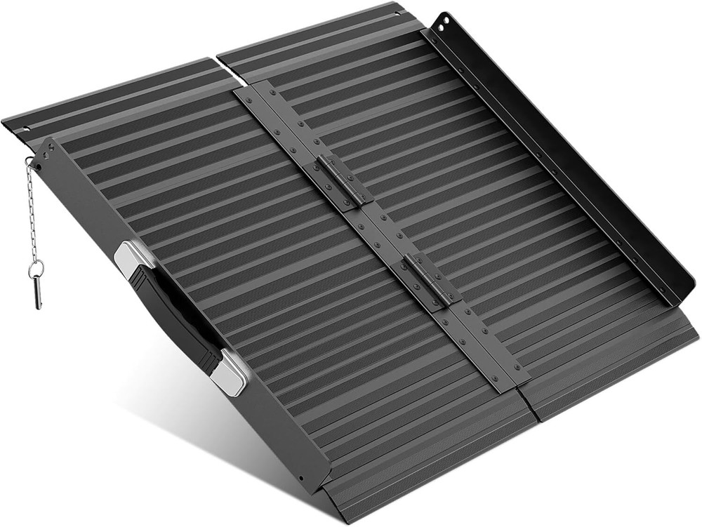 2/3/4/5/6/7/8FT Black Home Wheelchair Ramp Non-Skid Folding Aluminum Ramps Steps