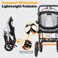 Ultra Lightweight Elderly Transport Wheelchair Portable Folding Transport Chair
