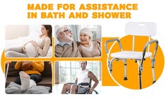 Heavy Duty Shower Chair with Arms and Back 350lbs Adjustable Bath Seat White