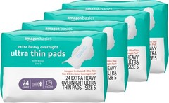 Extra Heavy Overnight Feminine Pads, Ultra Thin with Flexi-Wings, 96 Count