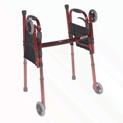 Deluxe Portable Folding Travel Walker with 5″ Wheels & Folding Legs Red Drive