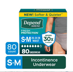 Depend Fresh Protection Incontinence Underwear for Men, Adult Diapers, S/M, 80Ct