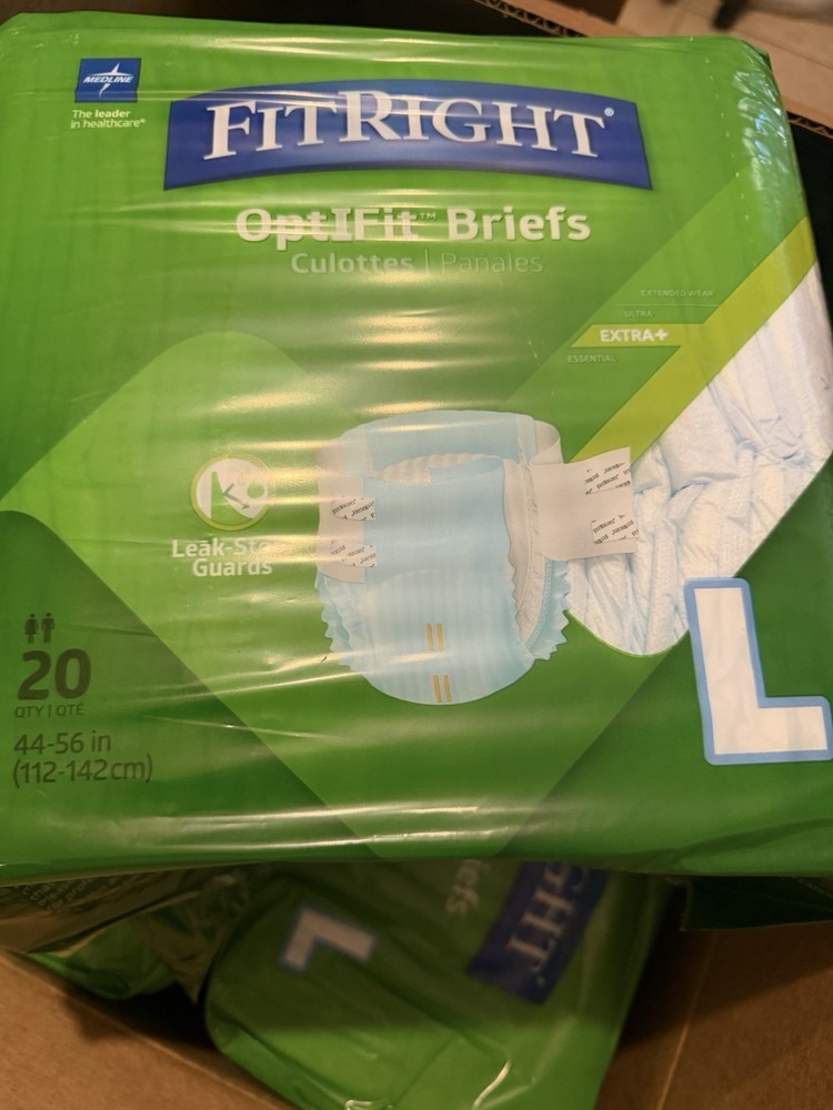 20 Ct Medline FitRight Ultra Adult Diapers Large 44-56in Incontinence Tabs