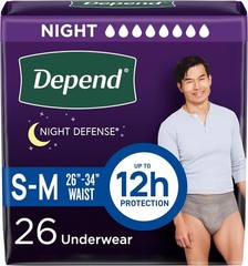Depend Night Defense Underwear Men Overnight Absorbency Leak Protection S/M/L/XL