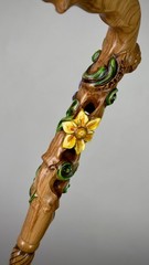 Flower field Elegant Light Wood Hand and Hand Painted Carved Walking Stick