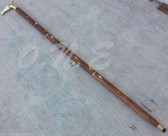 Brass Head Handle Decorative Brown Wooden Walking Stick Cane 37“ Handmade Style