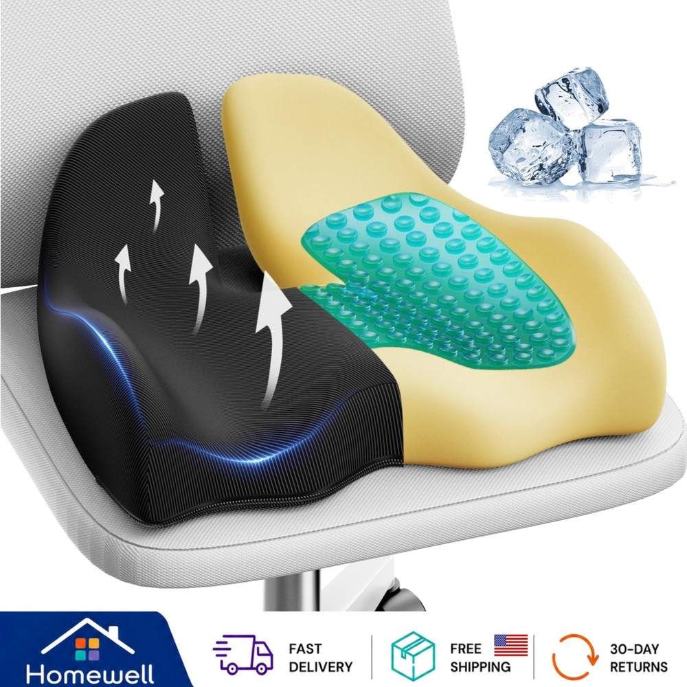 Large Cooling Gel Memory Foam Cushion for Long Sitting Comfort