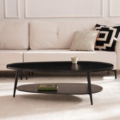 Shrine Black Oval Coffee Table Mid-Century Modern Coffee Table Black Walnut