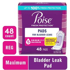 Poise Incontinence Pads 5 Drop Maximum Absorbency Regular Length 48 Count