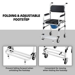 Giantex 3 In 1 Lightweight Shower Commode Transport Bedside Commode Wheels