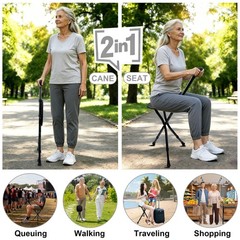 Walking Cane with Seat 400 Lbs Load Capacity Adjustable Height – Portable