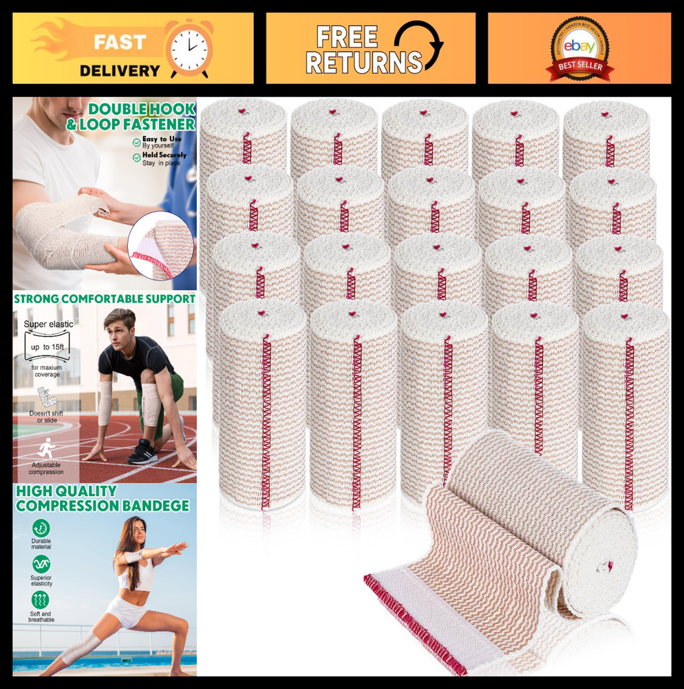 20 Pack 3″ Elastic Bandage Wraps – Self-Closure Compression for Legs, Knees, Ank