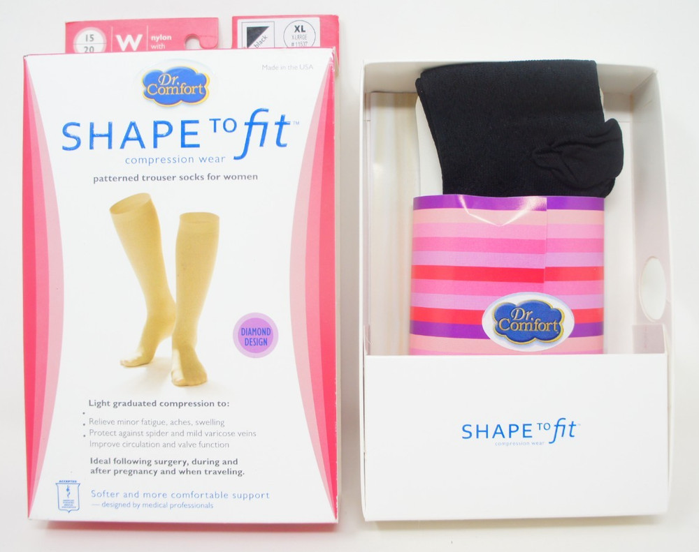 Dr Comfort Shape to Fit Patterned Trouser Socks – Compression 15-20 – Black XL