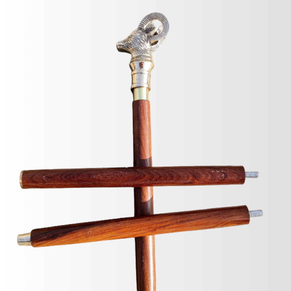 Luxury Ram Head Walking Cane Wooden Stick Golden Handle Gentleman Gift Decor