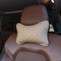 Set of 2 Quilted Faux Leather Car Headrest Pillow, Black Case/Black Threading, E