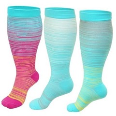 3 Pairs Plus Size Compression Socks: Wide Calf Compression 4XL Red/Blue/Yellow
