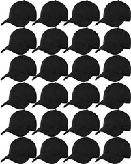 24 Pcs Blank Baseball Caps Adjustable Back Strap Unisex Blank Design Black