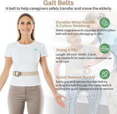60″ Gait Transfer Belt for Seniors – Heavy Duty Walking Aid with Metal Buckle