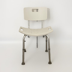 White Shower/Bath Chair with Backrest, Non-Slip Plastic Seat, Silver Aluminum