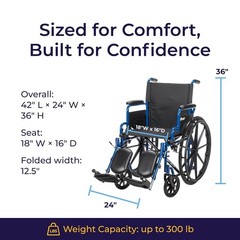 Drive Medical Wheelchair Blue Streak 18″ Seat Swing Away Leg Rests