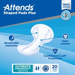 Attends Incontinent Pad 12 X 25-1/2 Inch Contoured SPDPA 80 Ct