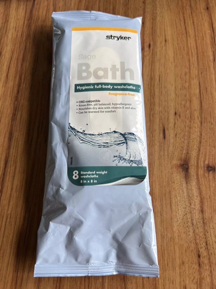 Stryker – Sage Hygienic Body Bath Cleansing Washcloths – 1 Package 8 Cloths NEW