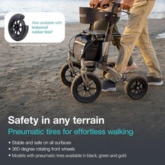 All Terrain Walker Rollator with 12″ Pneumatic Tires – Gold, Lightweight & Fo…