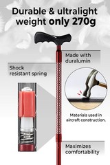 Sturdy Foldable Walking Cane – Burgundy, Duralumin, Right-Handed Ergonomic Grip