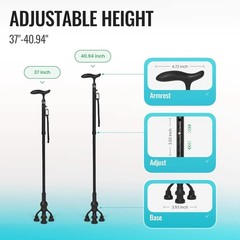 Free Standing Adjustable Foldable Walking Cane, Supports up to 300 lbs