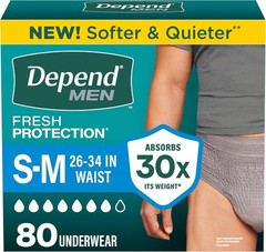 Depend Fresh Protection Incontinence Underwear for Men, Adult Diapers, S/M, 80Ct