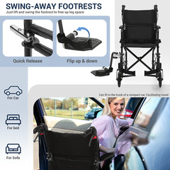 [FDA APPROVED]Foldable Lightweight Transport Wheelchair w/Handbrakes & Seat Belt