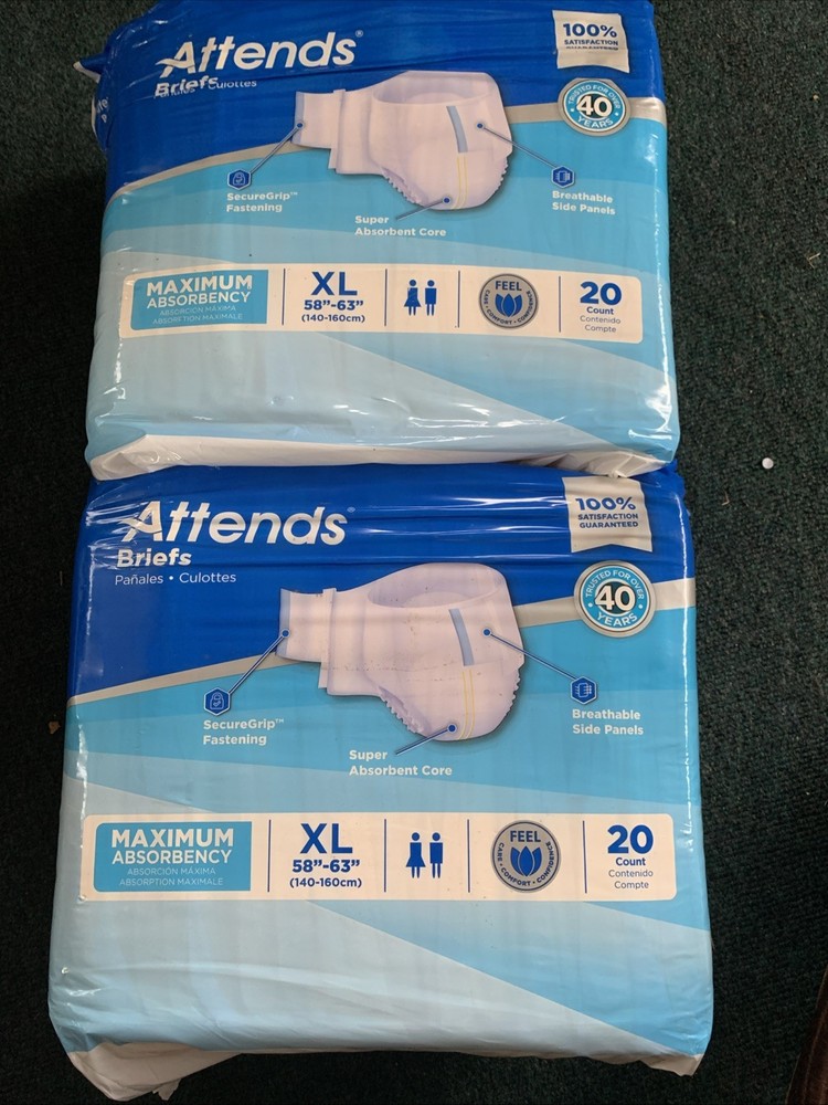 2 Packages Of 20 Count Attends Briefs Ck 58-63 Inches