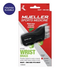 Mueller Green Fitted Wrist Brace, Right Hand, Unisex, One Size Fits Most, Black
