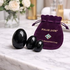 Black Obsidian Eggs 3-PCS Set – Handcrafted Gemstone Eggs with Smooth Polishe…