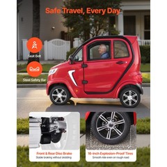 Uimoso 4-Wheel Enclosed Mobility Scooter for Seniors, 660lbs Capacity, 3-Seater