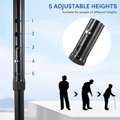 Lightweight Foldable Walking Cane with Seat Adjustable Height LED Light Support