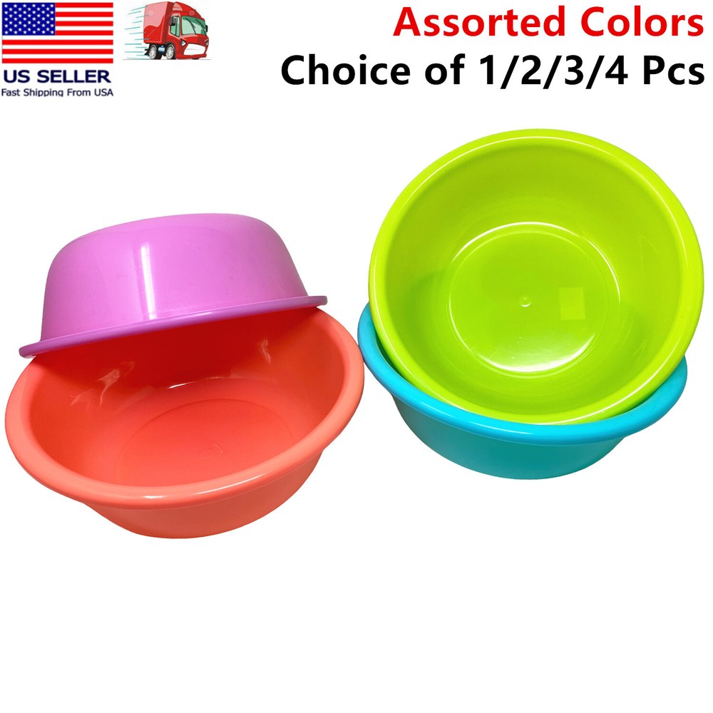 1/2/3/4 Pcs of 12″ Round Plastic Wash Basin Dish Bowl Laundry Bowl Cleaning Pail