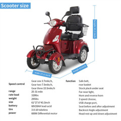 800W 4-Wheels Heavy Duty Senior Mobility Scooter 15mph 31 Miles Range 500lbs