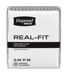 Depend Real Fit Incontinence Underwear for Men, Adult, S/M, Grey, 56 Count