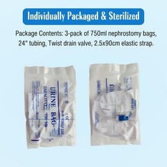 750ml Nephrostomy Drainage Bag with 24-inch Silicone Tubing, Twist Drain Valv.