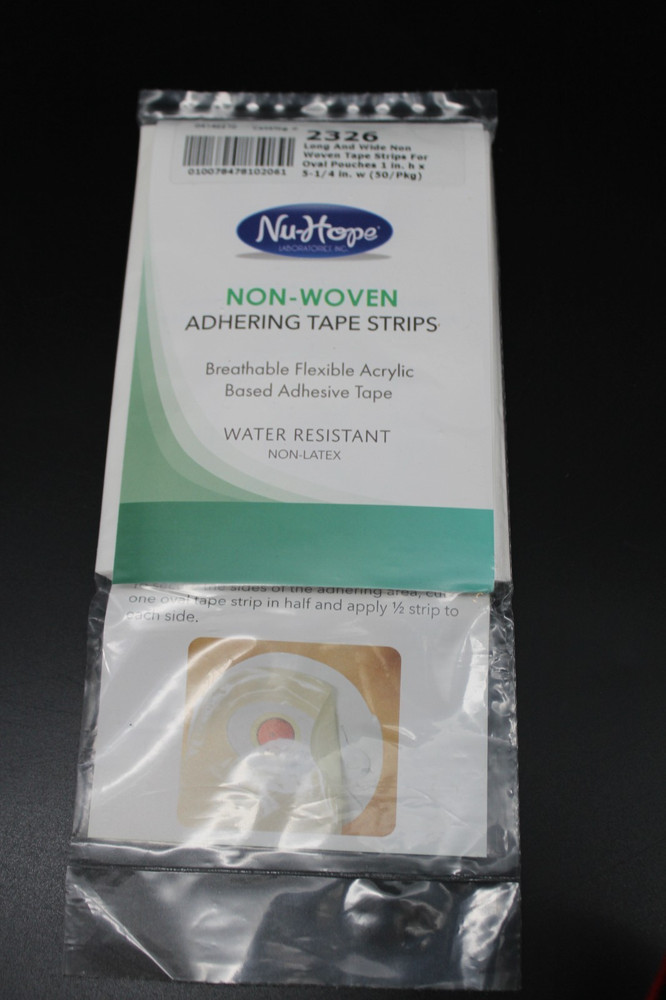 50 Nu-Hope 2326 Long & Wide NON-WOVEN Adhering Strips for Oval Ostomy Pouches